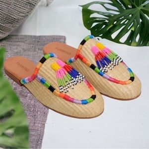 🌴 ☀️ 🍹 FARM Rio Women’s Natural Raffia Mule Shoes Size: 8
